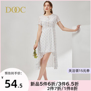 DOOC雪纺连衣裙女2022夏季高腰不规则半透明碎花裙系带短袖