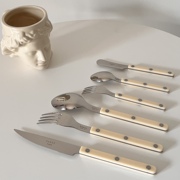 法国Sabre Paris乳白色亮面不锈钢餐具套装叉叉子三件套复古