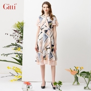 Gitti/吉蒂时尚印花荷叶边雪纺连衣裙修身显瘦收腰女装G211039