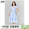 gw大码女装条纹泡泡袖，套装连衣裙2024夏季微胖mm洋气两件套女