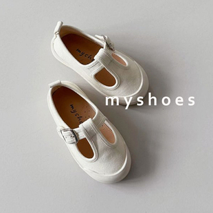24韩国童鞋儿童布鞋，mysocks春夏季男女童百搭t字型单鞋