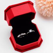 结婚戒指一对情侣对戒男女仿真钻银戒可调节婚礼现场交换道具开口