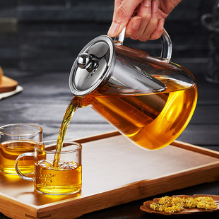 绿昌明玻璃茶壶不锈钢过滤家用水壶耐热高温，加厚泡茶壶花茶具套装