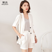 雪纺西装外套女春夏，薄款2023韩版气质，网红小西服白色短裤套装