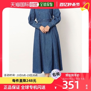 日本直邮ranan腰带设计牛仔，连衣裙(蓝色，)纯棉蓬蓬裙棉质