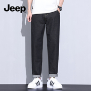 jeep吉普牛仔裤2024男直筒修身休闲长裤黑色，春秋潮流高级男裤