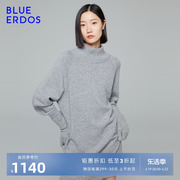 blueerdos秋冬气质中长款半高领，舒适羊毛混纺，宽松h型连衣裙女