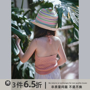史豌豆(史豌豆)女童大露背挂脖设计针织上衣，2023夏装儿童时髦洋气背心