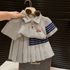 女童学院风运动套装2024夏季韩版儿童休闲polo短袖+百褶裙裤