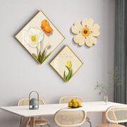 北欧暖居餐厅装饰画创意饭厅餐桌，b背景墙壁画，客厅组合花朵钟表挂