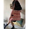 韩国慵懒大容量包包女粉色，涂鸦字母帆布袋学生通勤斜挎单肩帆布包