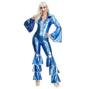 欧美复古70年代服装蓝色迪斯科，成人女舞蹈服夜店歌手表演演出服