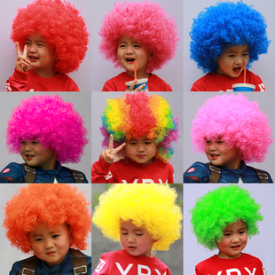 万圣儿童节幼儿园爆炸头彩虹色表演搞笑道具小丑派对节日通用假发