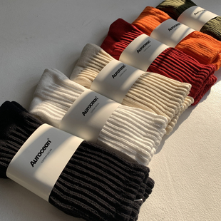 aurocean复古堆堆袜，四季款纯色，简约粗线针织中长袜