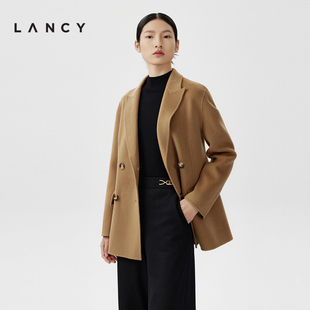 LANCY/朗姿春季羊毛西装短外套高端双面呢法式短款大衣女