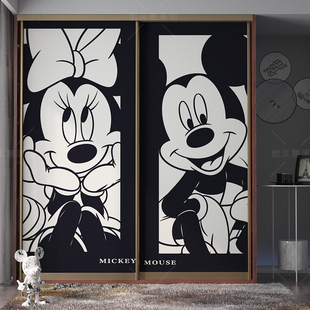 凯贝嘉现代衣柜贴纸房间改造布置移门玻璃米老鼠贴画自粘加厚壁纸