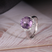 天然紫水晶戒指女 s925银镶嵌紫晶彩宝玫瑰切高贵珠宝时尚饰品女
