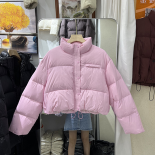 粉色棉服女2024年秋冬韩版立领甜美风超短款加厚面包服潮