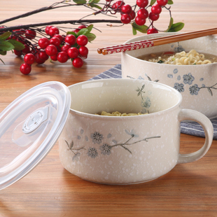陶瓷泡面碗带盖瓷碗卡通，创意泡面杯碗套装日式大号食品级方便面碗