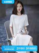 白色醋酸连衣裙夏季2024高端气质，女装长裙休闲直筒长款t恤裙
