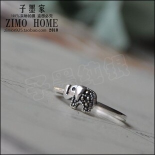  特价子墨家925纯银时代老银匠手工泰银复古马克赛石戒指尾戒 小象