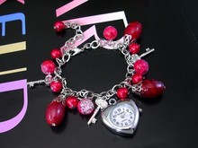 De vidrio rojo de moda reloj pulsera [50699] Señora decorativos