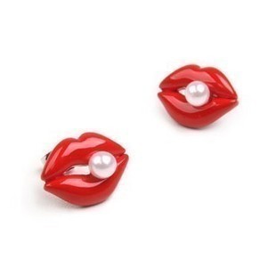  美饰街 满包邮韩国小小 饰品 韩版耳钉鲜艳 红唇镶嵌珍珠可爱耳钉