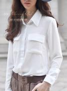 春季欧美雪纺衫女长袖，韩版设计感小众白衬衫，宽松大码打底上衣