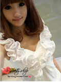 2012夏 新款 韩国女装 甜美气质性感白色蕾丝花边蝴蝶结修身背心
