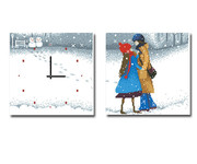胡丽丽(胡丽丽)十字绣dmc套件，冬季恋歌钟面两联，画有3d5d精准印花印布