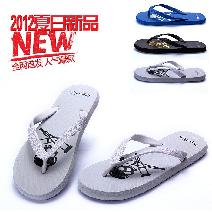 2012夏季爆款 疯抢 流行骷髅头图案 轻便人字拖 男款