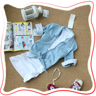 两件包邮 韩国正品薄款牛仔布田园休闲绑带中袖小外套009