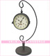 咖啡色铁艺玫瑰风情座钟双面钟