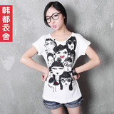 韩都衣舍折扣店 韩国2012夏装新款圆领印花短袖T恤NN2093L01正品