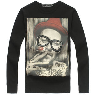 PPZ 2012秋冬新款男士<em>圆领</em>眼镜抽烟<em>男针织衫</em>