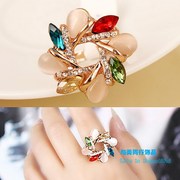 设计感五彩水晶猫眼花环食指戒指女时尚个性韩版装饰戒指夸张饰品