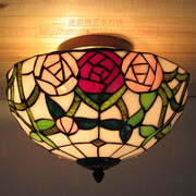 欧式彩色玻璃灯具蒂凡尼灯饰玫瑰吸顶灯卧室书房客房餐厅阳台
