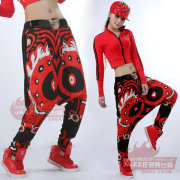 hiphop红色哈伦裤涂鸦宽松长裤学生舞蹈嘻哈街舞爵士舞蹈演出服