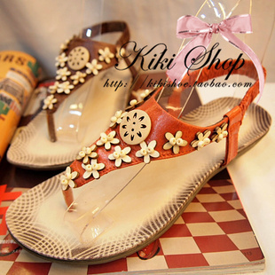  新款复古凉鞋波西米亚新品民族风串珠坡跟凉鞋女鞋人字拖鞋柜