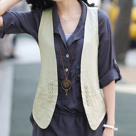 2010韩版人气流行热卖夏装秋装亚麻无袖简约女式背心马甲 WT1105