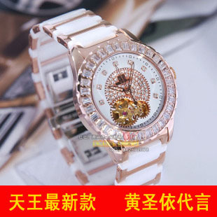  正品天王表间陶瓷玫瑰金时尚女表白色手表全国联保LS3610PW机械表