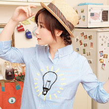 【眼袋自制】叮~小灯泡 <span class=H>竖</span><span class=H>条纹</span>中性棉布衬衫衬衣女原价99