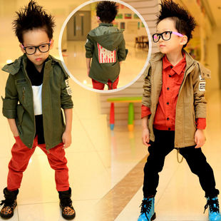  冬装新款韩版儿童男童童装 经典勋章 夹棉初冬风衣棉服Y12627