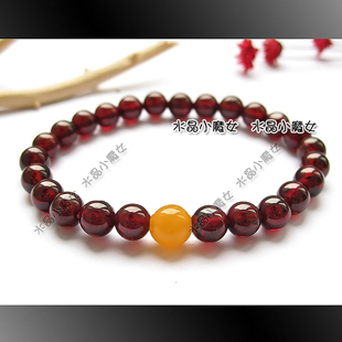  千寻雨 水瓶座 开运水晶 天然石榴石加黄玉手链6mm 另8-9mm