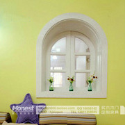 定制地中海美式乡村拱形窗弧形窗半圆窗圆形窗对开实木窗室内假窗