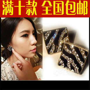  0210 大饰场 韩国小饰品批发 黑色滴油 闪钻斑马纹耳钉 耳饰 女