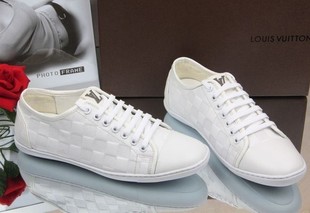  新款L系低帮男鞋白色格纹真皮圆头系带板鞋舒适休闲平底单鞋