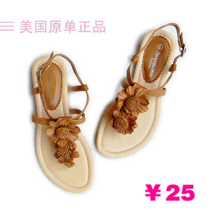  清仓特价! 欧美外贸原单正品 时尚花朵 学生平跟平底 夹脚 女凉鞋