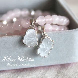  新款纯银饰品招财旺桃花天然粉晶手链 925纯银 白水晶佛 貔貅