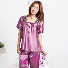 特价包邮家居服夏季款女士短袖两件套装加肥加大码丝绸仿真丝睡衣